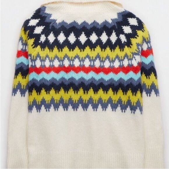 Aerie Relaxed Fair Isle Chevron Aztec Quarter Zip Turtleneck Chunky Sweater S - Picture 12 of 12